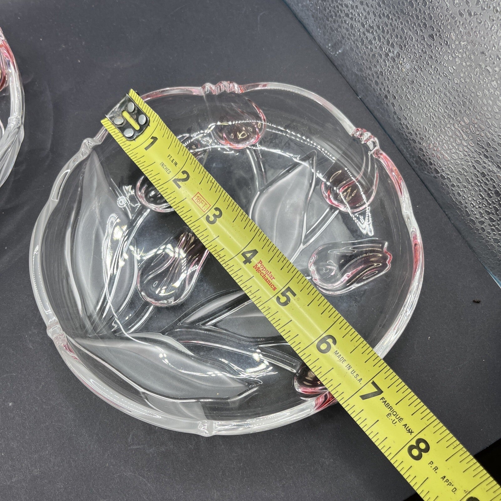 Mikasa 2 Crystal Clear Glass Tivoli Tulips 7" Candy Dish Bowl Green Red