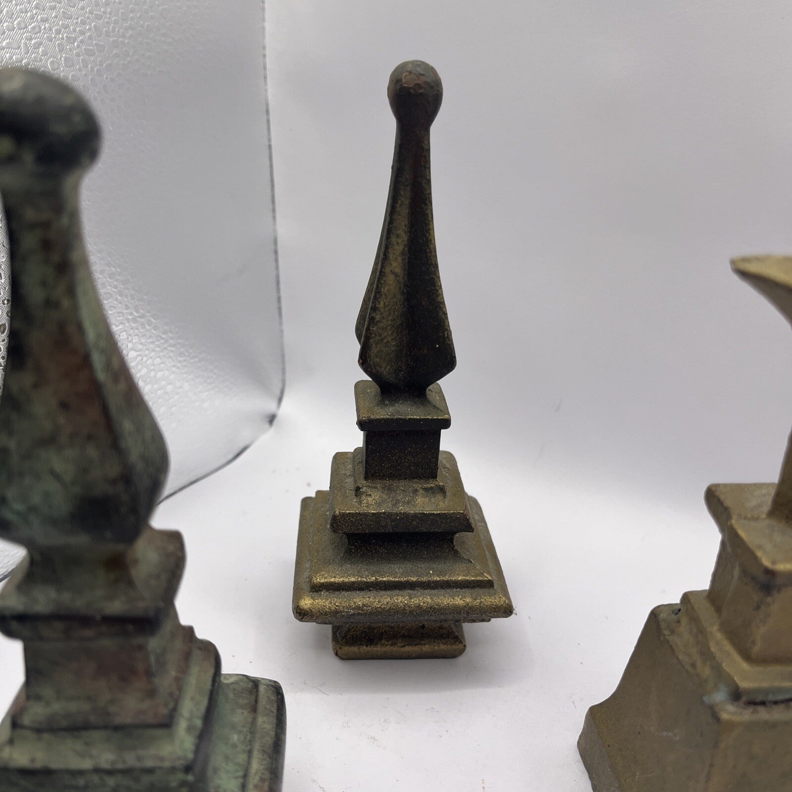 3 Finial Spear Statue Table Shelf Decorative Metal Bronze Patina  6.25”