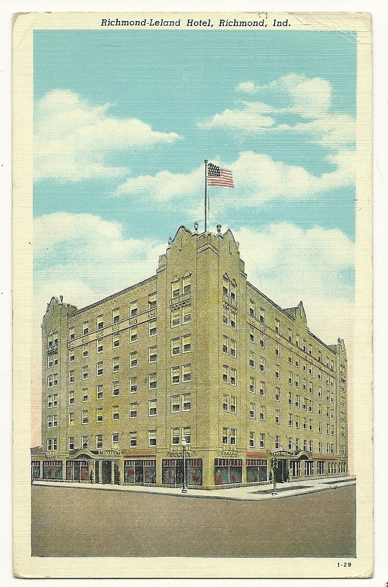Richmond Leland Hotel IN Indiana US Flag Post Card