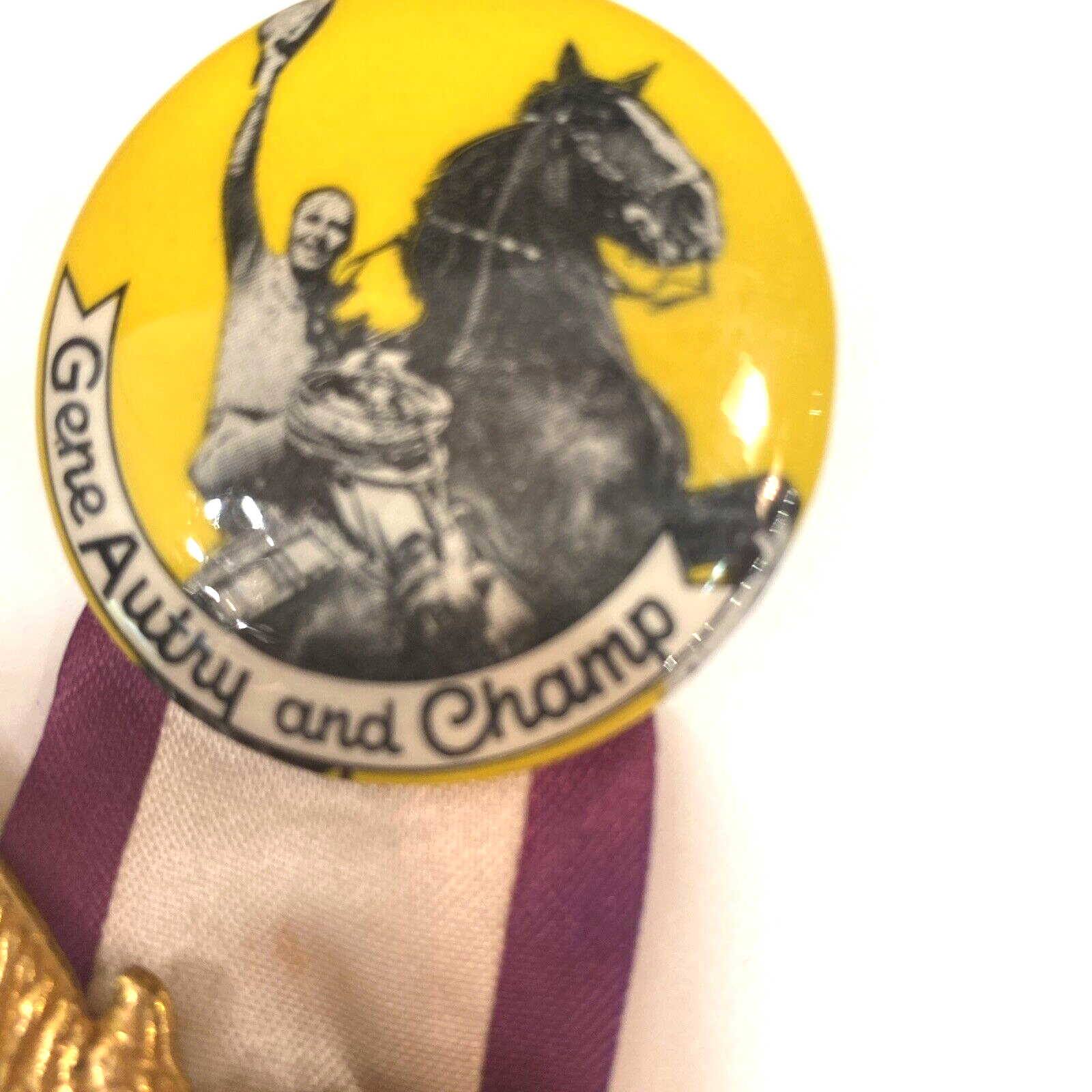 RARE 1 3/4" Vintage Gene Autry and Champ Western Hollywood Pin with Horse