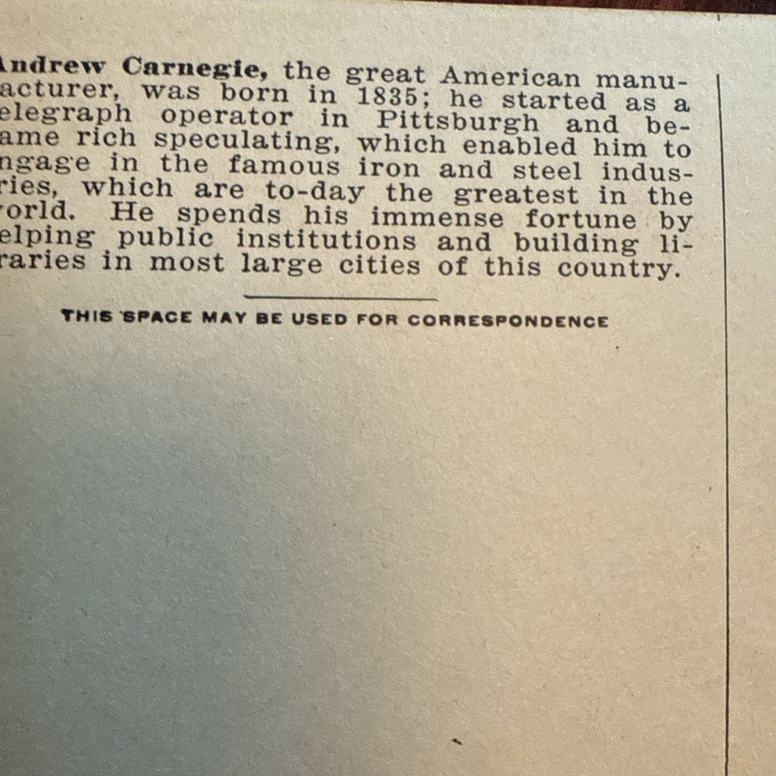 Andrew Carnegie by J I Austen Postcard Angels Trumpets c1910's *Scarce