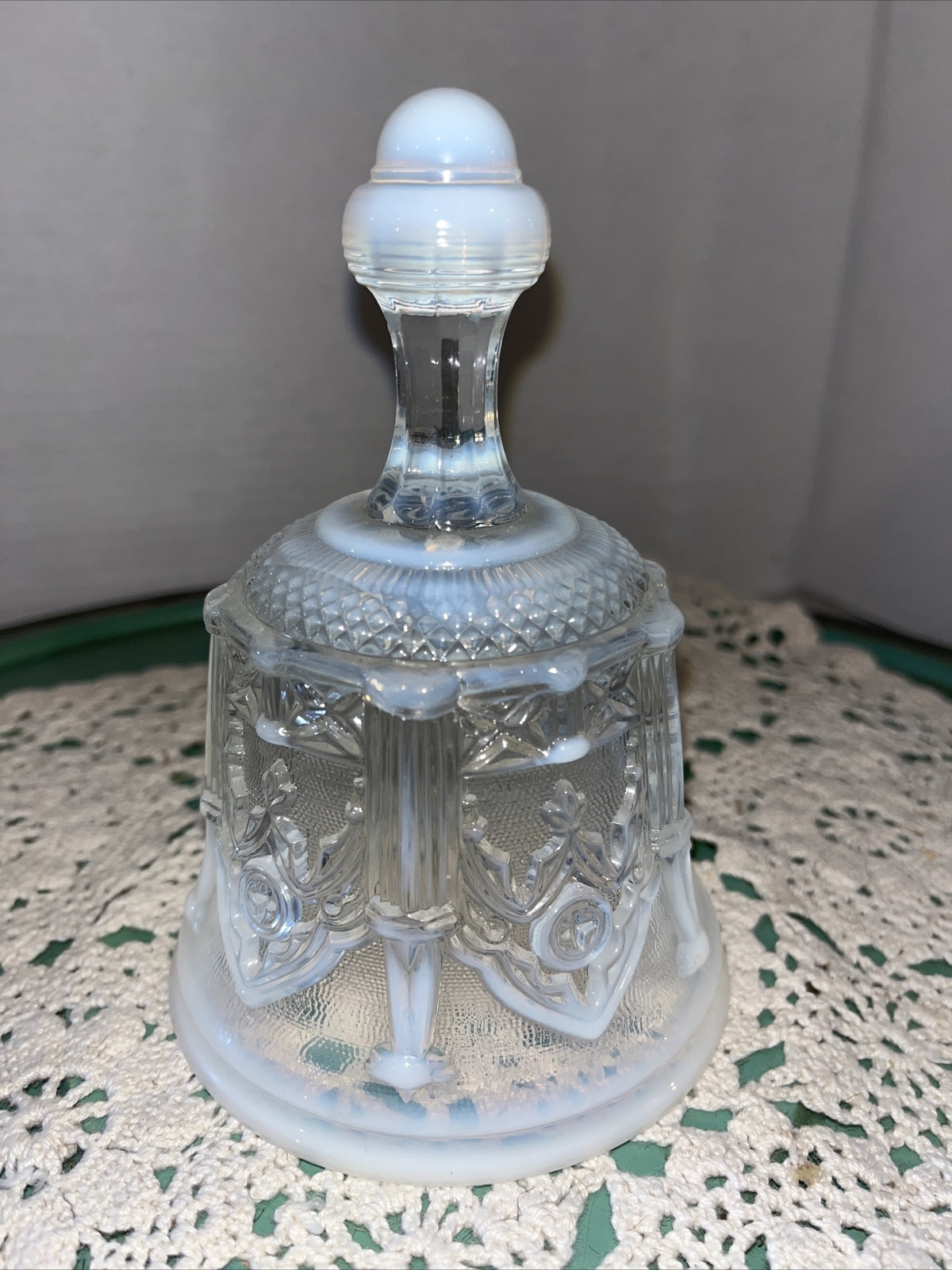 Vintage Fenton  White Cameo Opalescent Glass Glass Whitton Bell