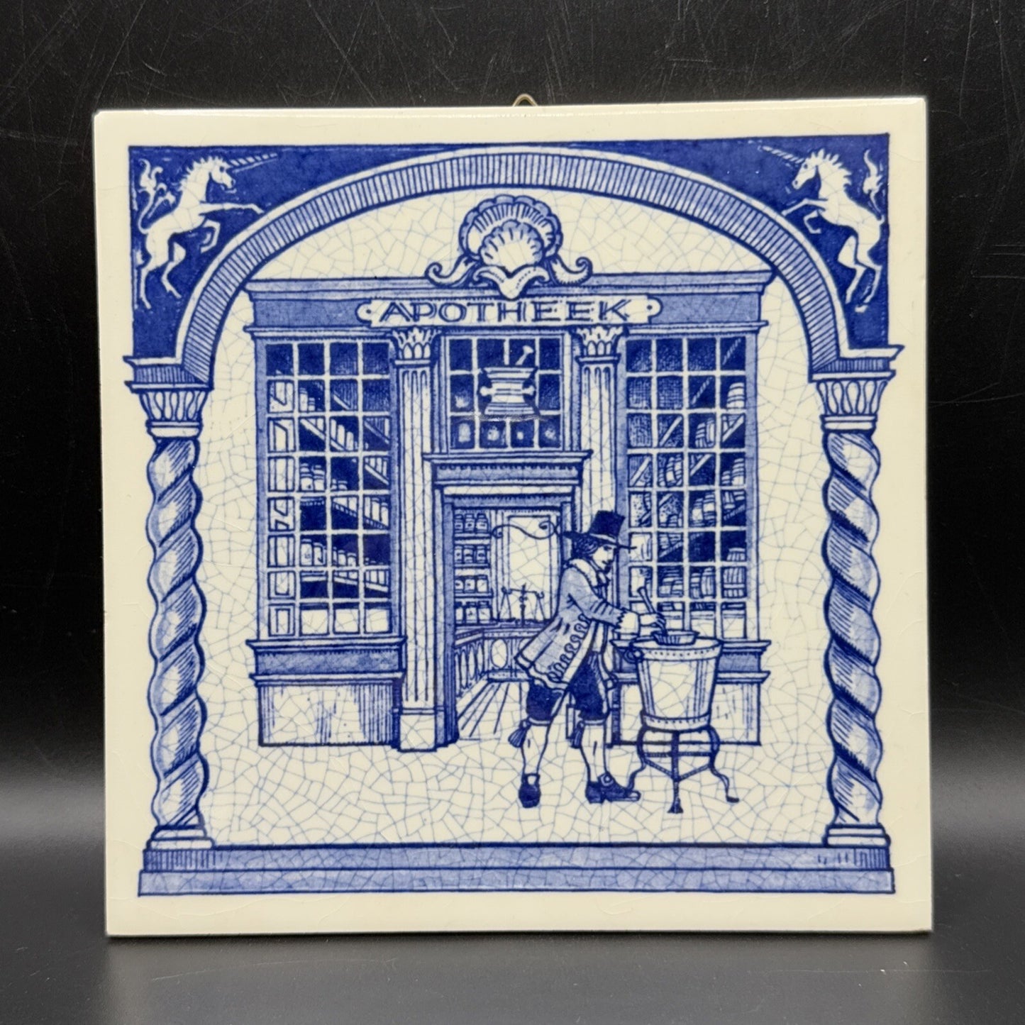 Delft Tile Schoonhaven Holland Vintage Tile Delft Blue White Pharmacy Drug #6