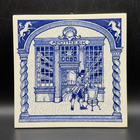 Delft Tile Schoonhaven Holland Vintage Tile Delft Blue White Pharmacy Drug #6