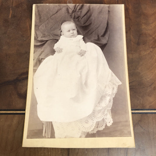 Victorian Real Photo CDV Baby long gown MP Browns Art Gallery Tecumseh MI 1891