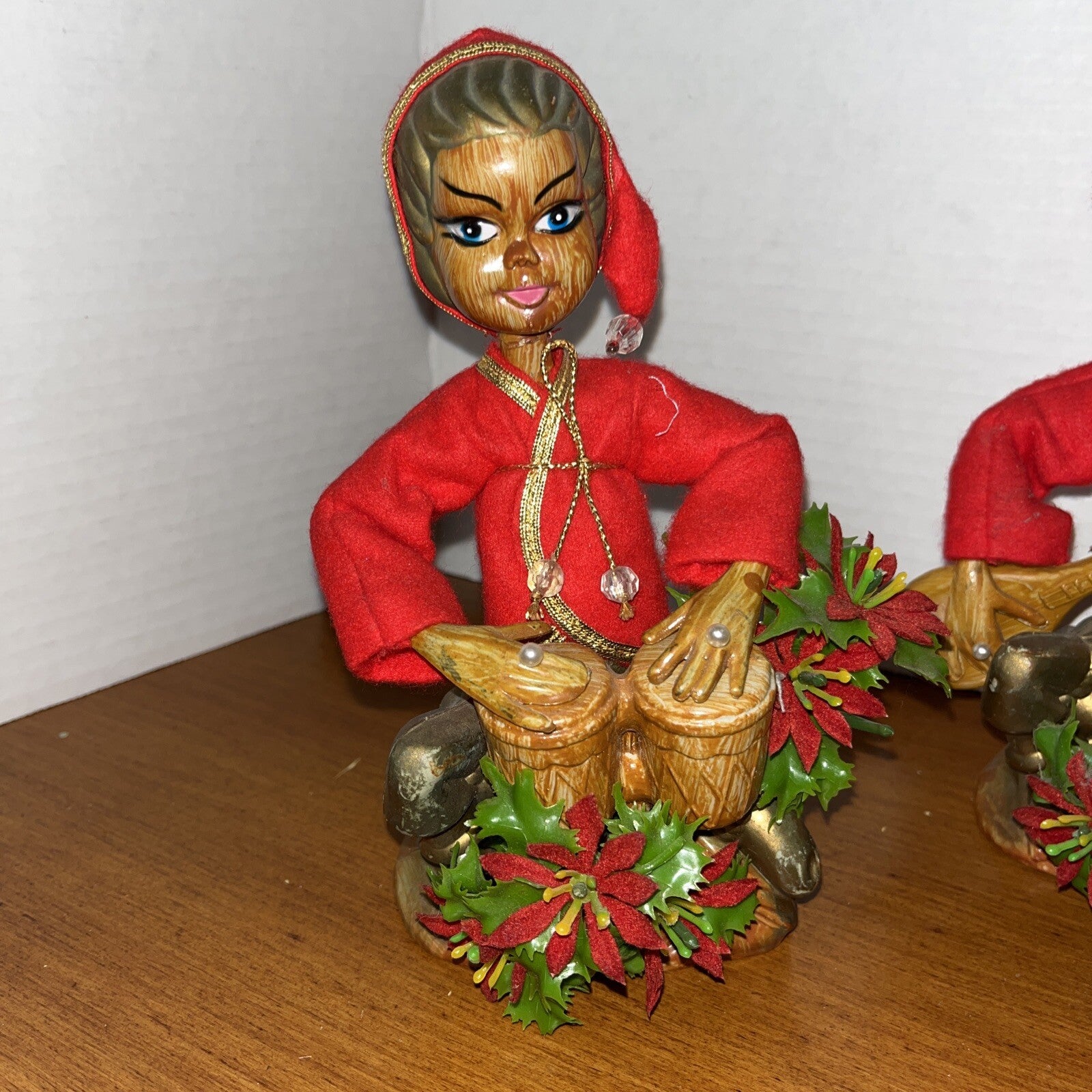 3 Vintage Asian Boys Playing Instruments Figurines Pixie Elf Hong Kong Christmas