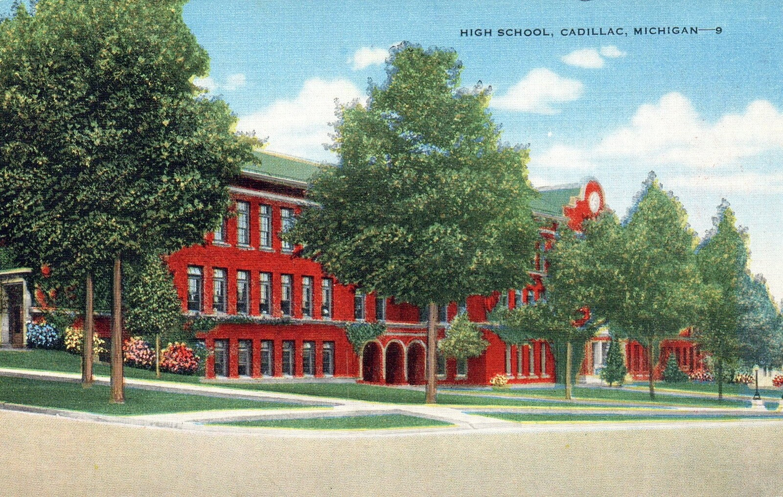 High School in Cadillac MI Michigan Postcard