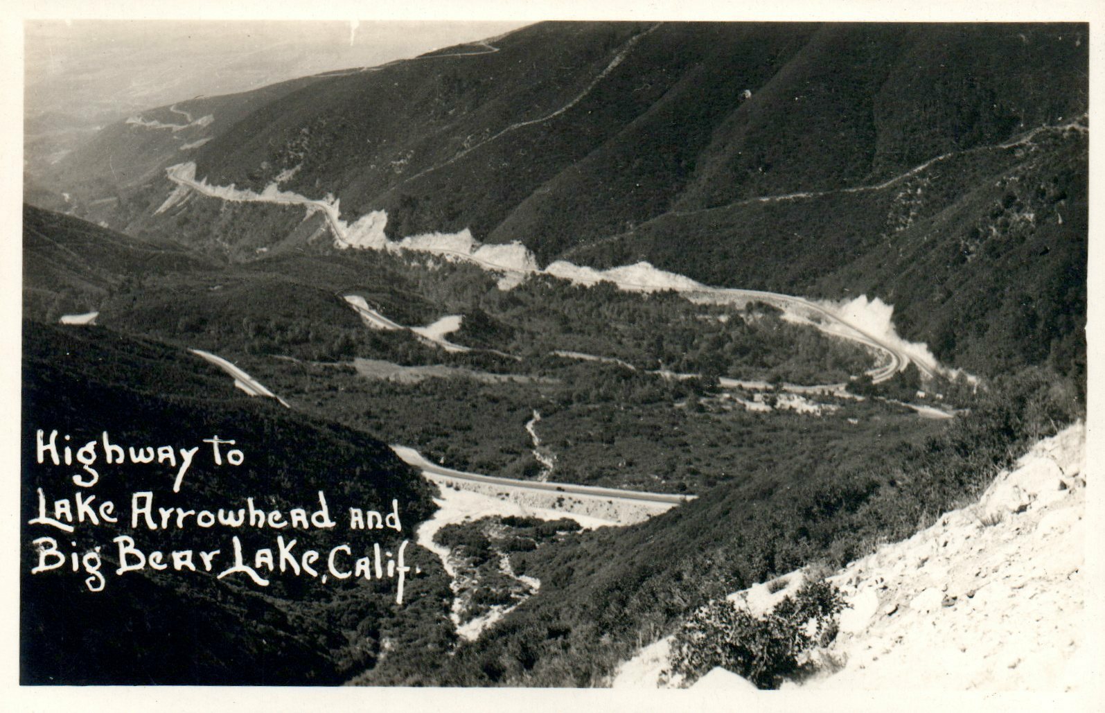 Highway to Lake Arrowhead and Big Bear Lake Cali CA California Vintage Postcard