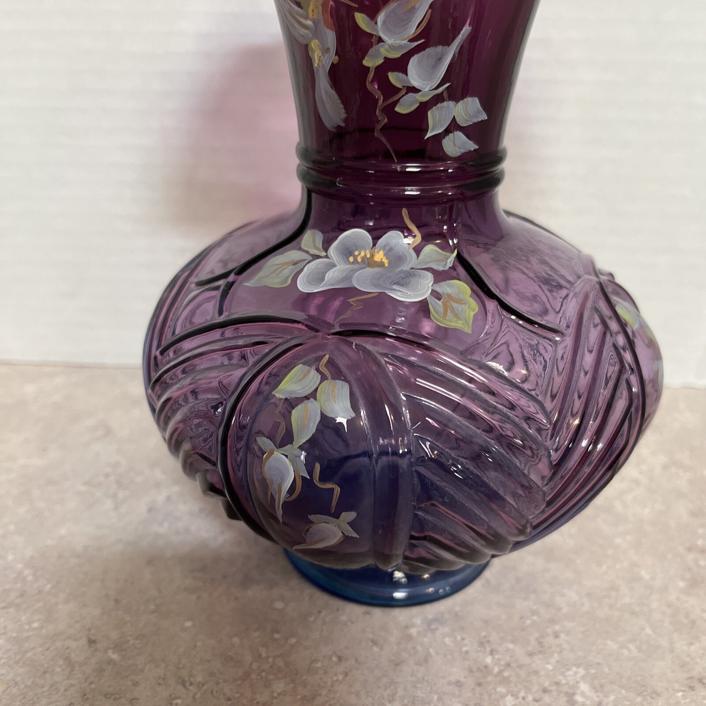 Fenton mullberry Melon Vase  H/P Floral Design, numbered & signed