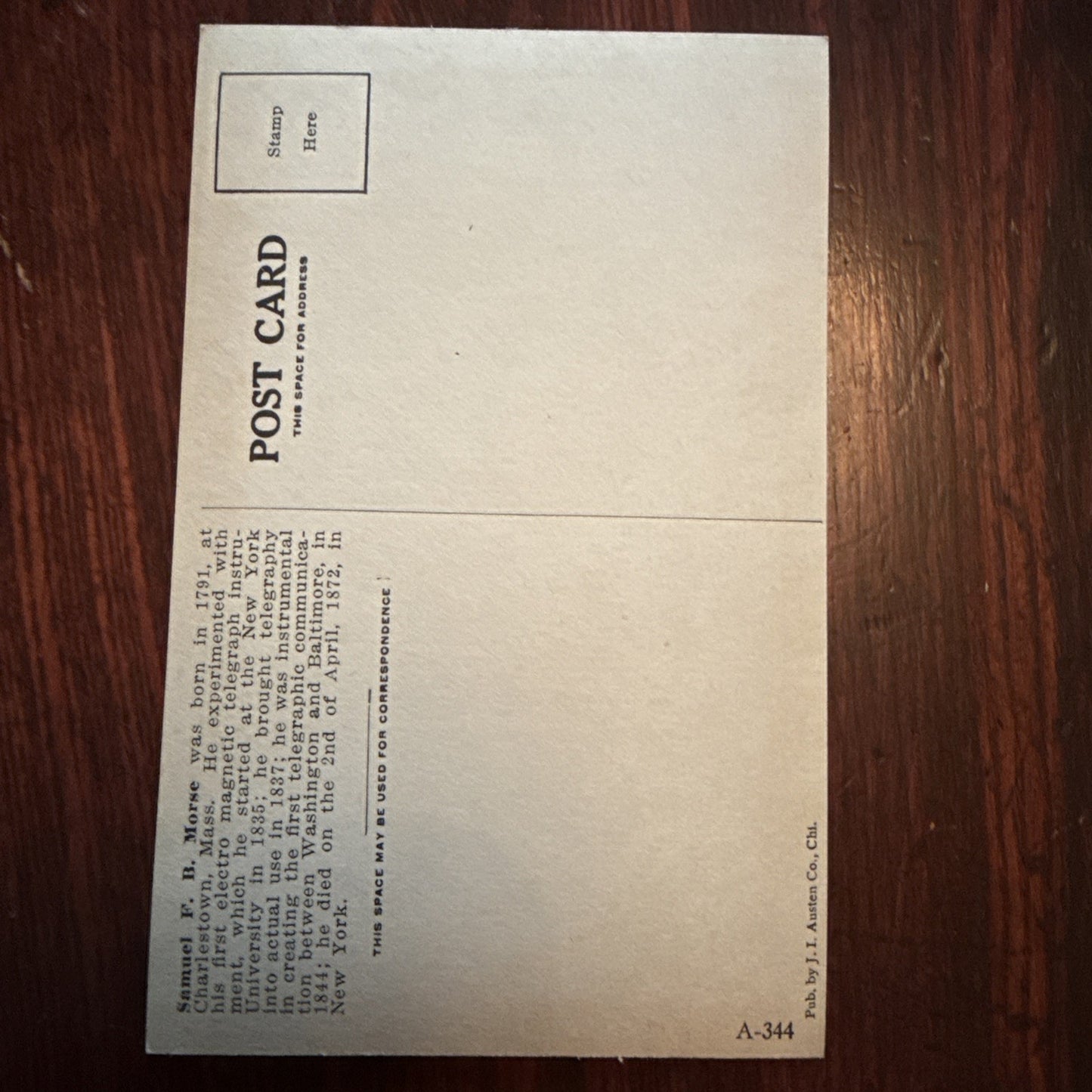 Samuel F B Morse J I Austen Postcard Anvil Ship Plane Train c1910's *Scarce