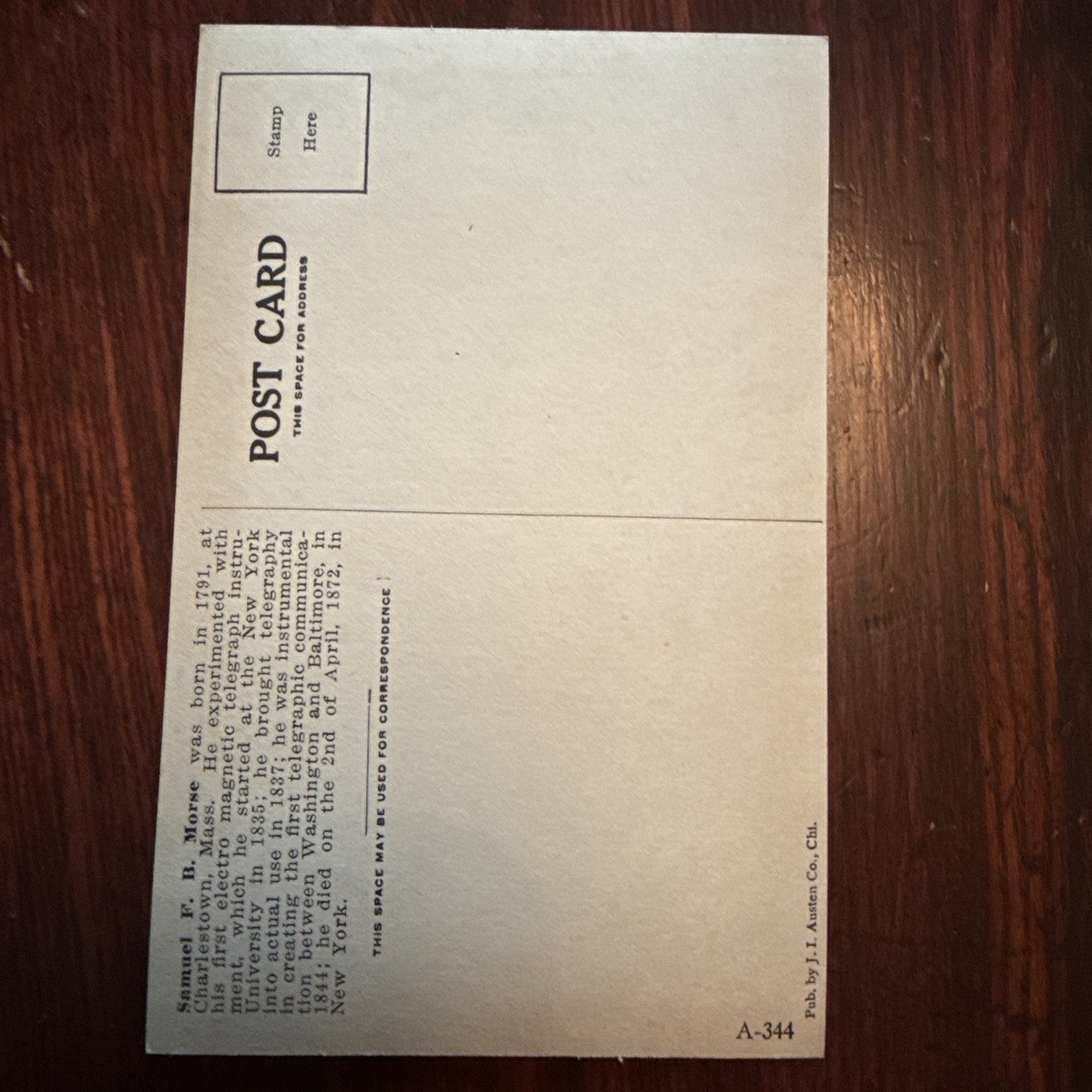 Samuel F B Morse J I Austen Postcard Anvil Ship Plane Train c1910's *Scarce