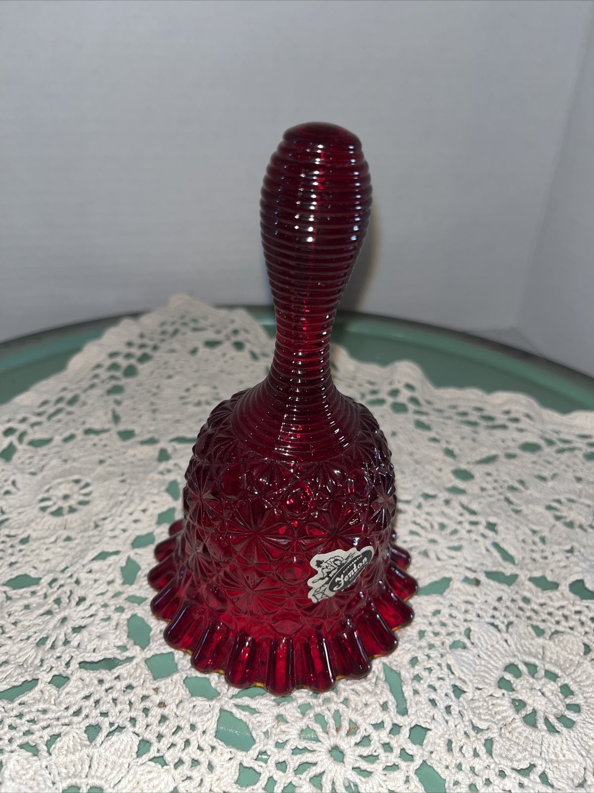 Fenton Art Glass-Ruby Red Orange DAISY & BUTTON BELL- Ruffled Rim