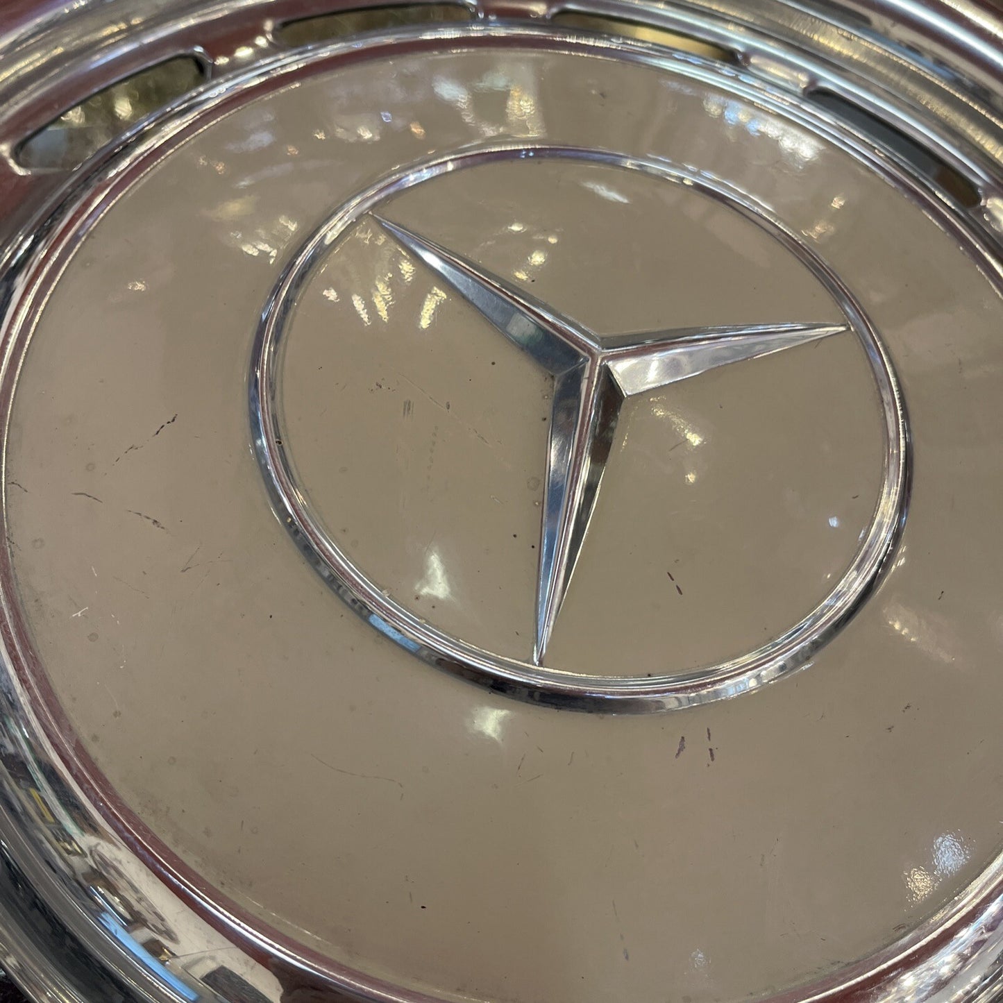 2 Mercedes Benz W108 to W123 Original Vintage Wheel 15" Hub Cap White OEM