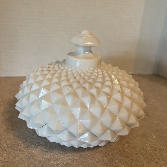 Vintage Westmoreland Milk Glass Sawtooth Diamond Point Lidded Candy Dish 5 1/2"