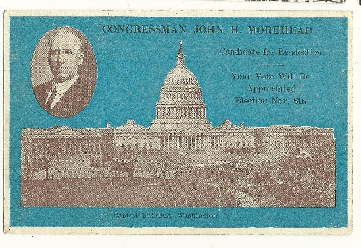 Congressman John H Morehead Re - Election Postcard Campaign Politics Political
