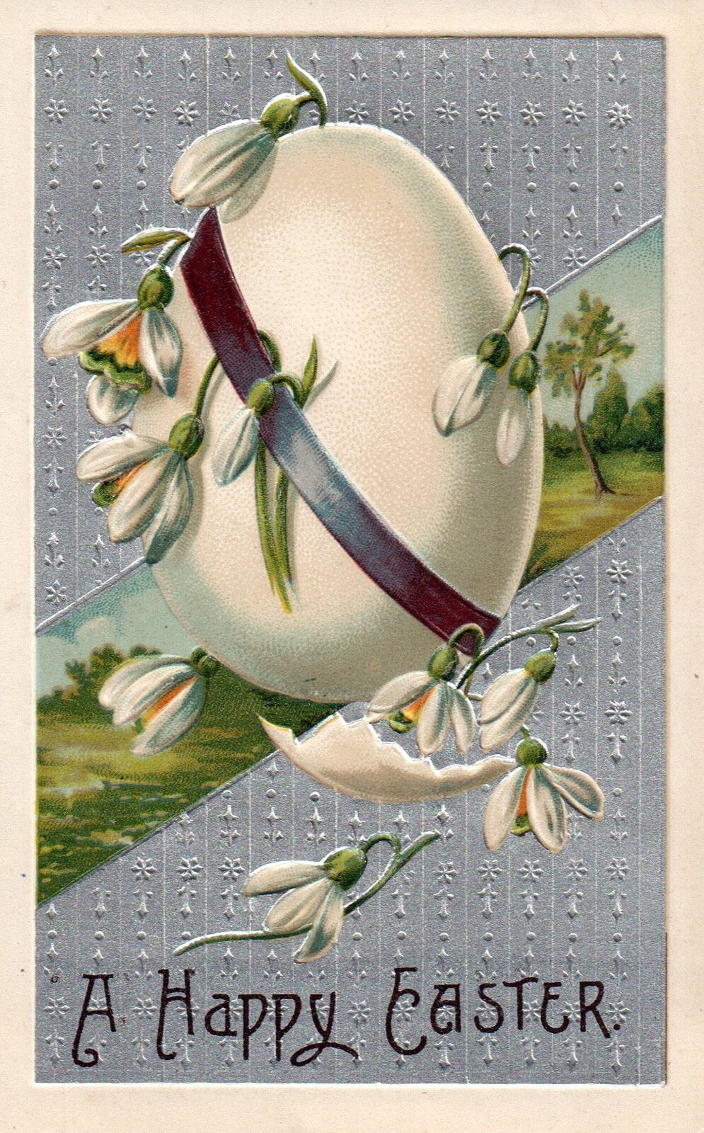 A Happy Easter Egg With Flowers Blooming Vintage Easter Postcard
