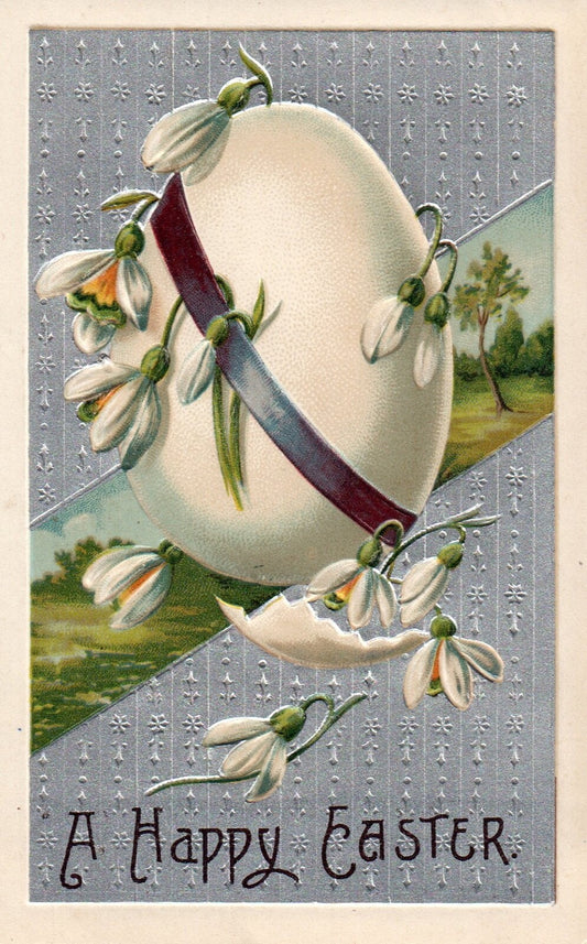 A Happy Easter Egg With Flowers Blooming Vintage Easter Postcard