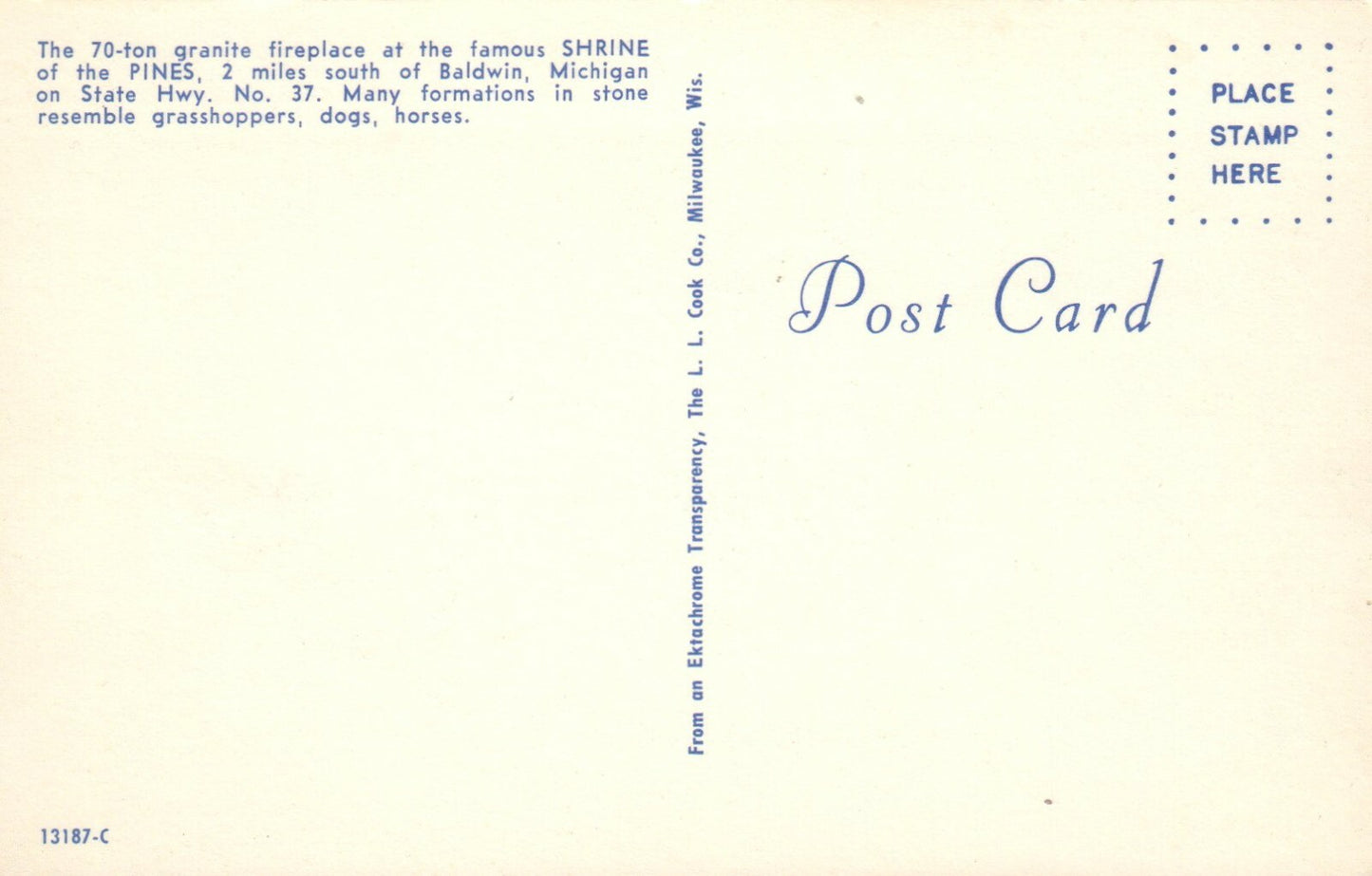 Baldwin Mich MI Michigan Postcard Shrine of the pines living room