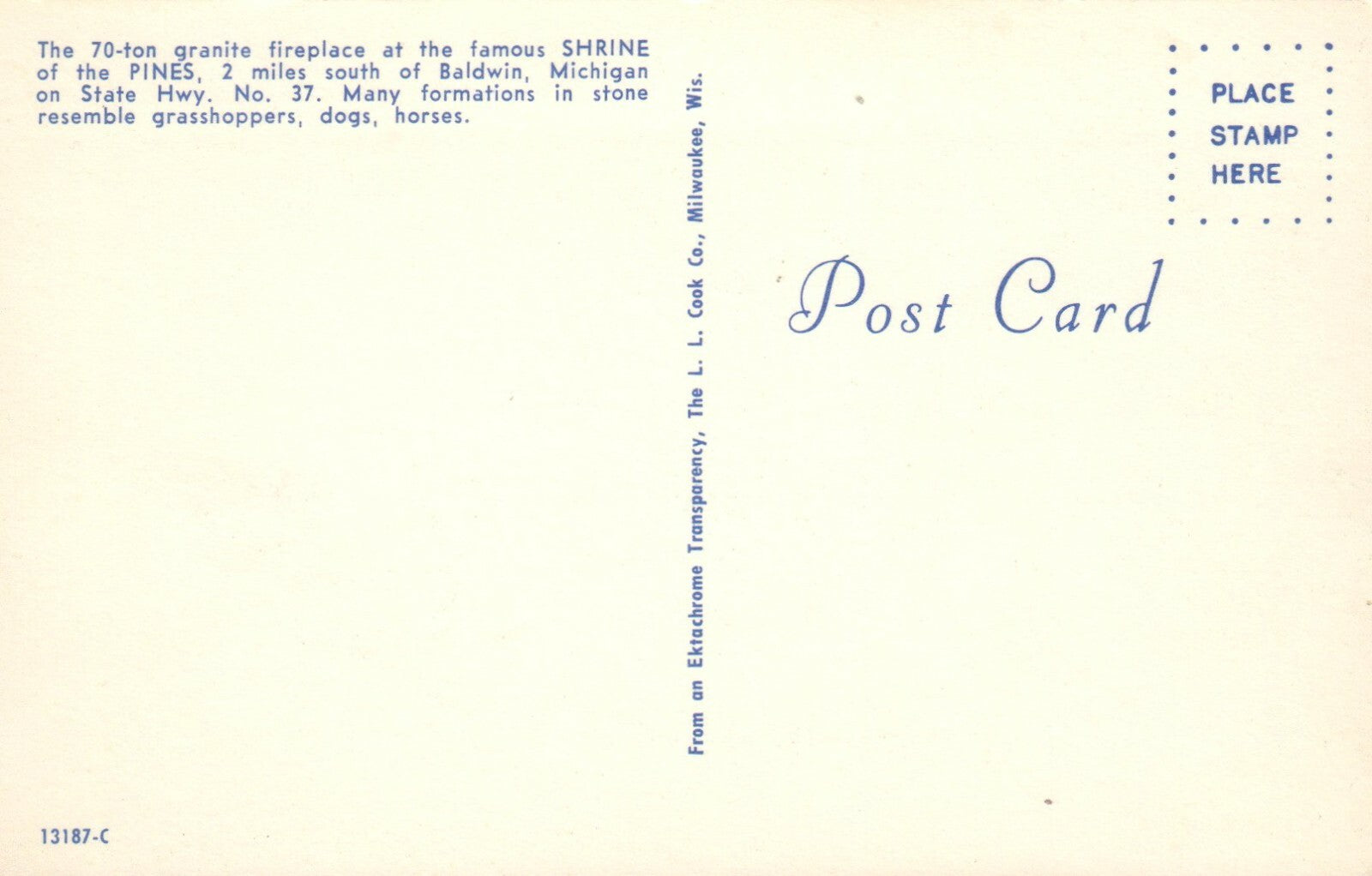 Baldwin Mich MI Michigan Postcard Shrine of the pines living room