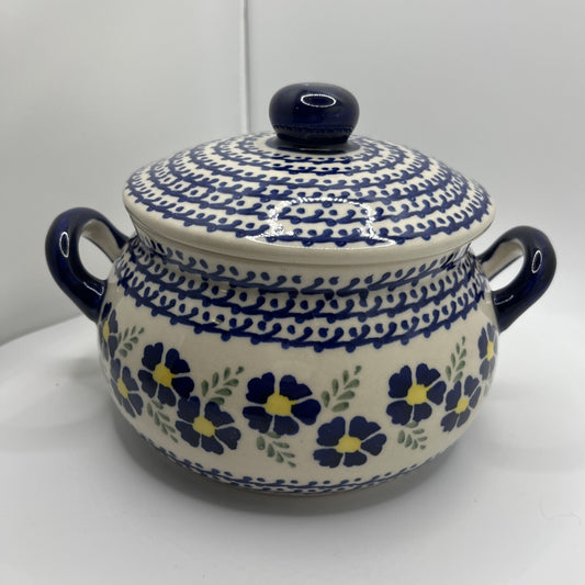 Boleslawiec Polish Pottery Floral Pattern Bullion Soup Bowl With Handles & Lid