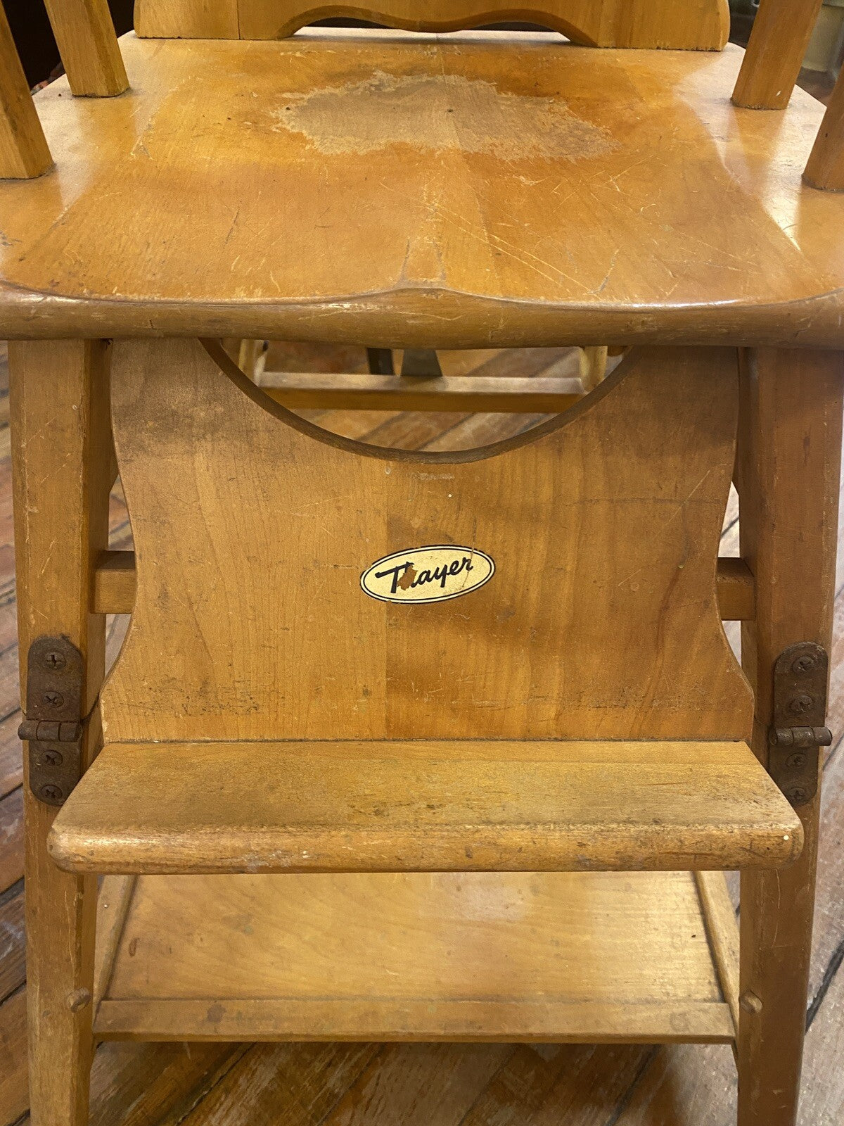 Antique Thayer High Chair Convertible To Play Chair  With Bear  Print Solid Wood