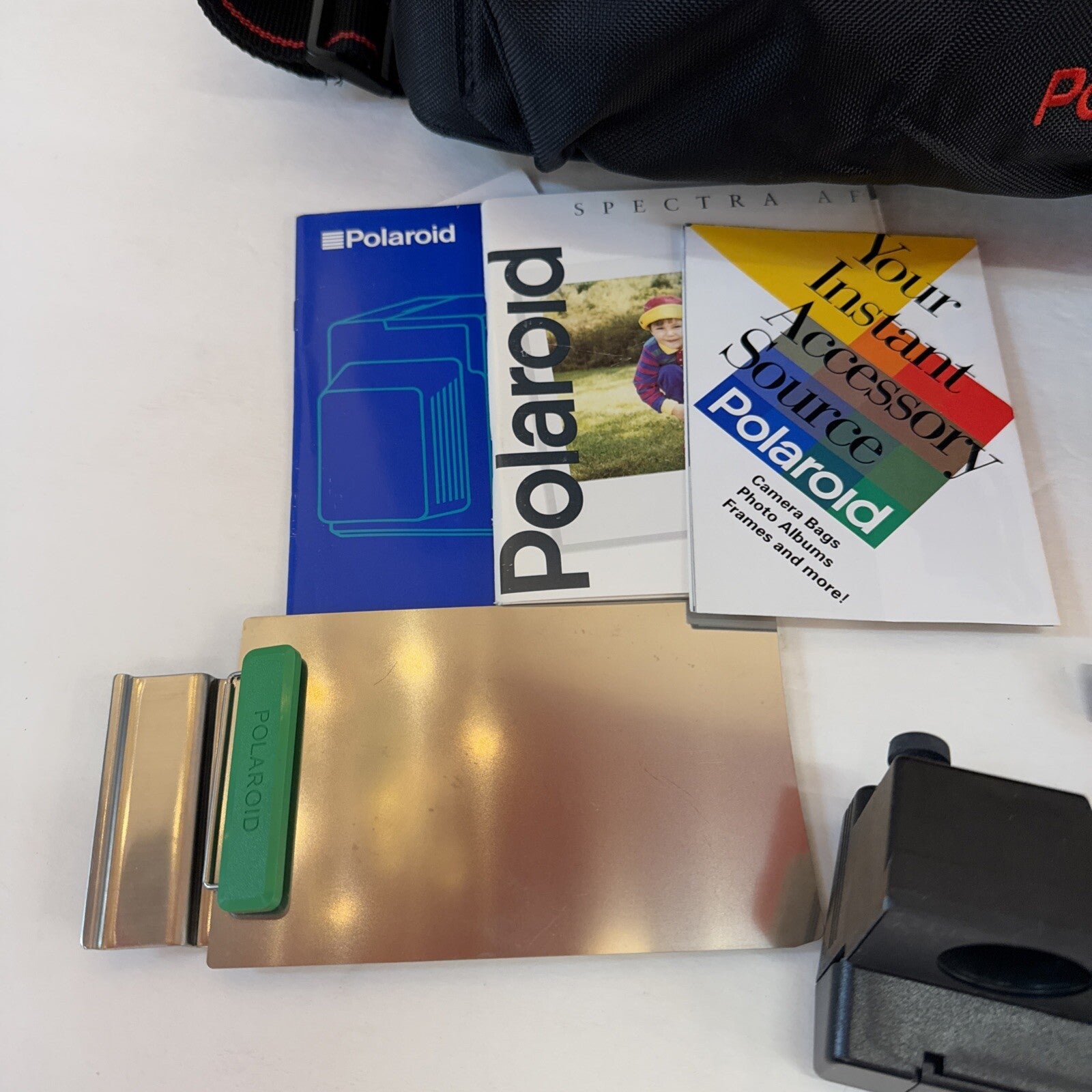 LOT POLAROID SPECTRA AF CAMERA PLUS CLOSE UP STAND DUPLICATOR LIGHT LOCK BAG