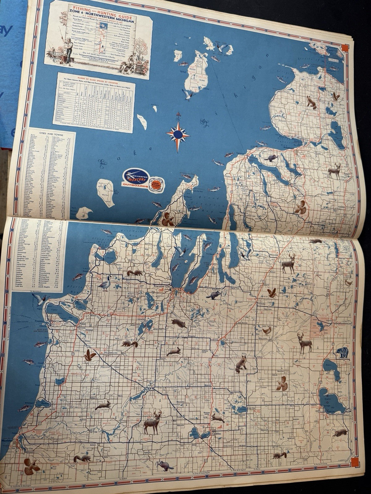 RARE 1958 Rand McNally Fishing Hunting Guide Michigan  Mackinac Bridge issue