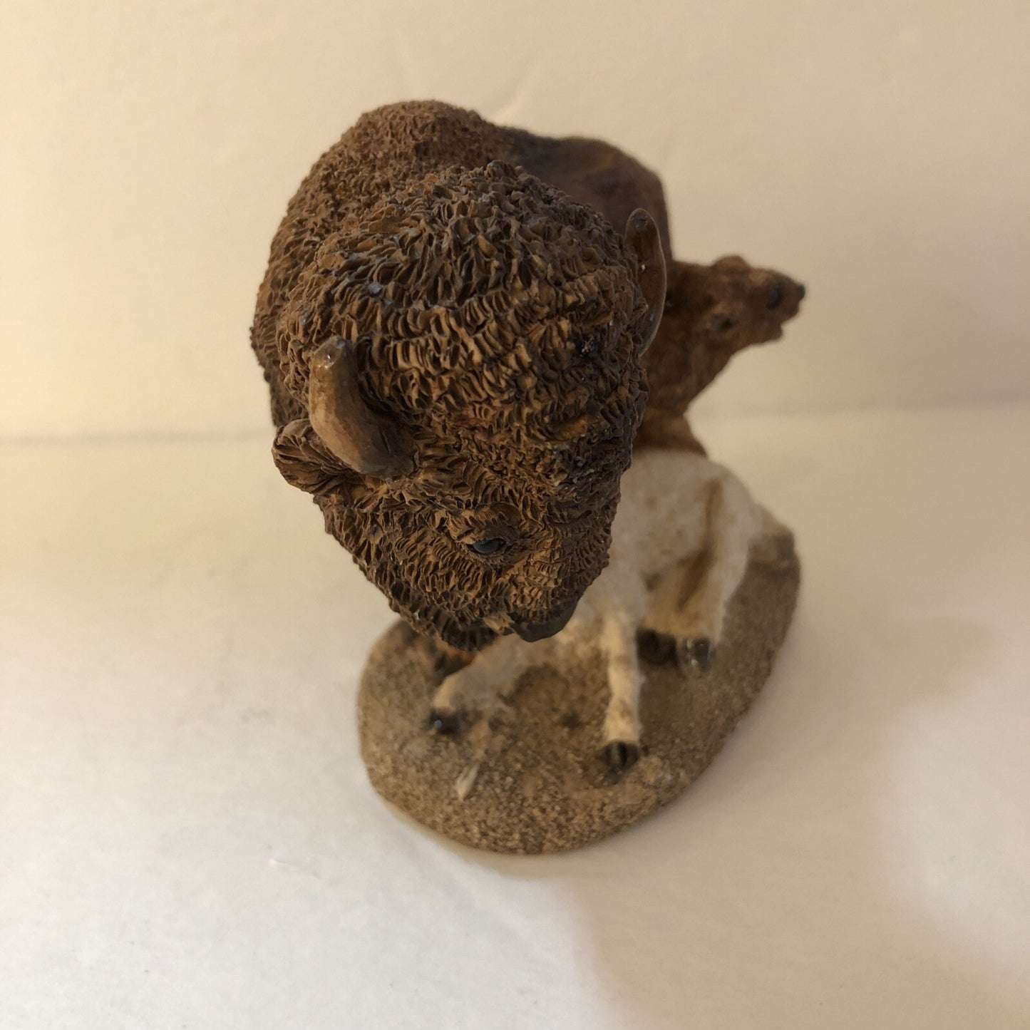 Bison Buffalo with Two Calves White and Brown Figurine Statue 4" x 4" Western
