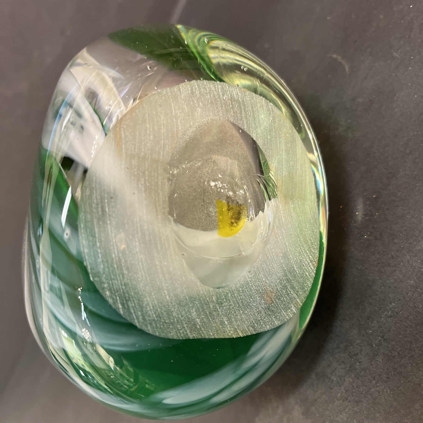 Italian Murano Art Glass Vase, 7" Green/white Hand Blown