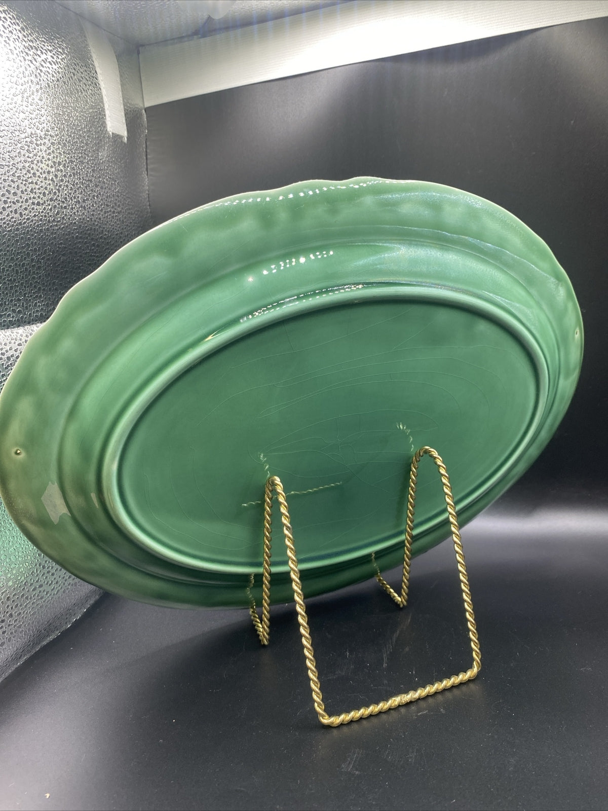 13.5 Oval Platter Vintage Mount Clemens Petal Medium Green 1930's Petalware