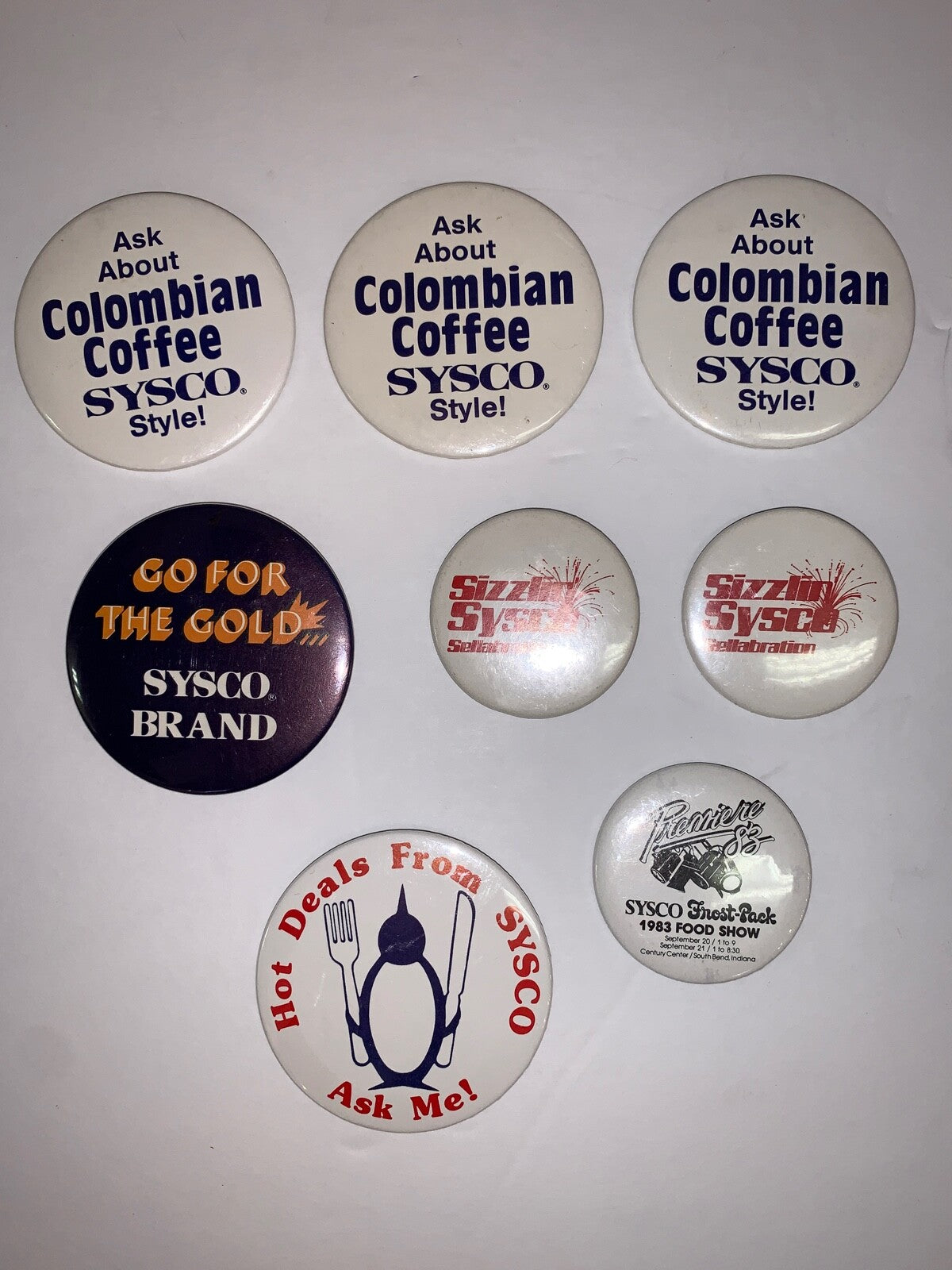 Lot of 8 Vintage Sysco Advertising Pinback