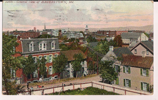 1908 General view of Hagerstown MD Maryland Postcard