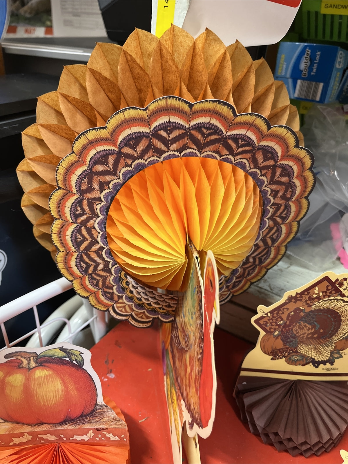 Vintage 11 Pc - Honeycomb Folding Thanksgiving Turkeys, & Pumpkin