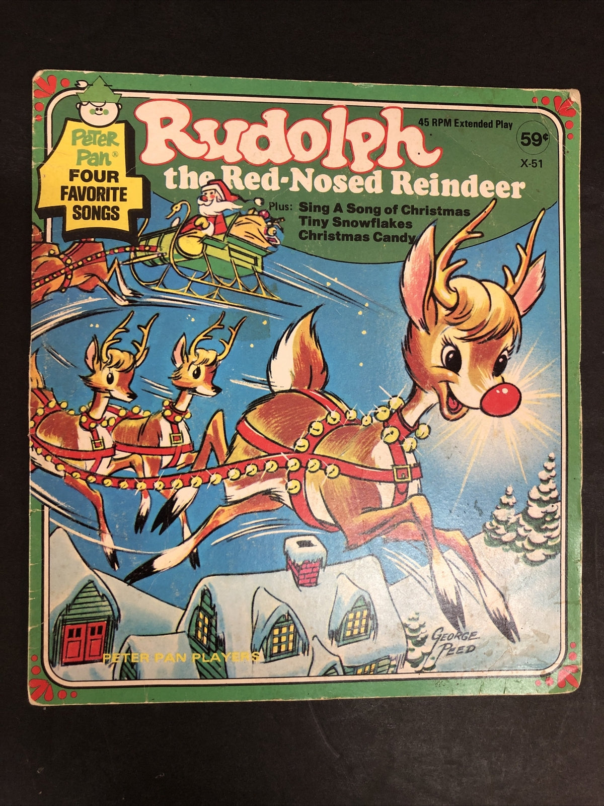 Rudolph Red-Nosed Reindeer 45 RPM Record PETER PAN Records X-51