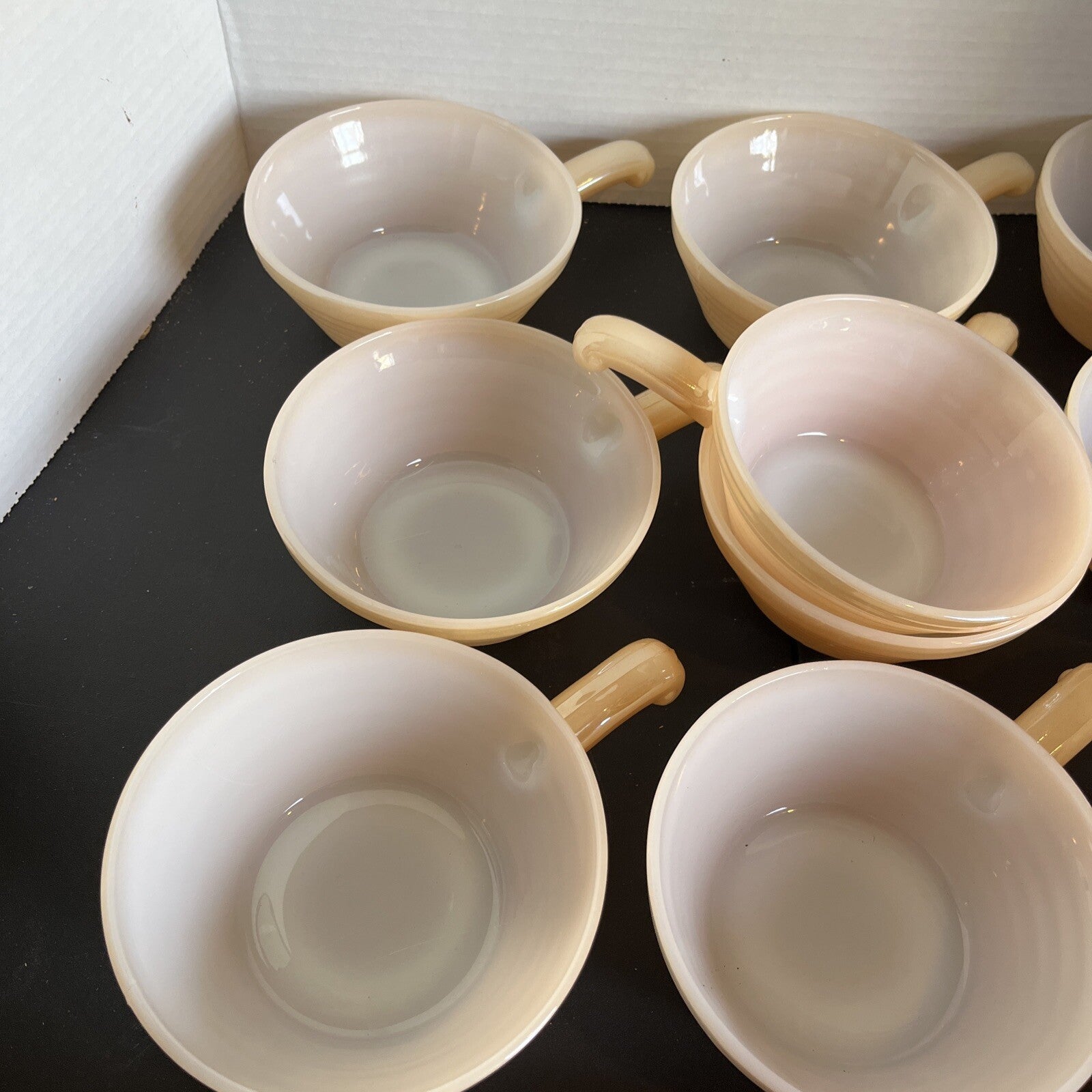 Fire King Iridescent Peach Luster Beehive Oven Ware Bowl w/Handle Vtg USA (10)