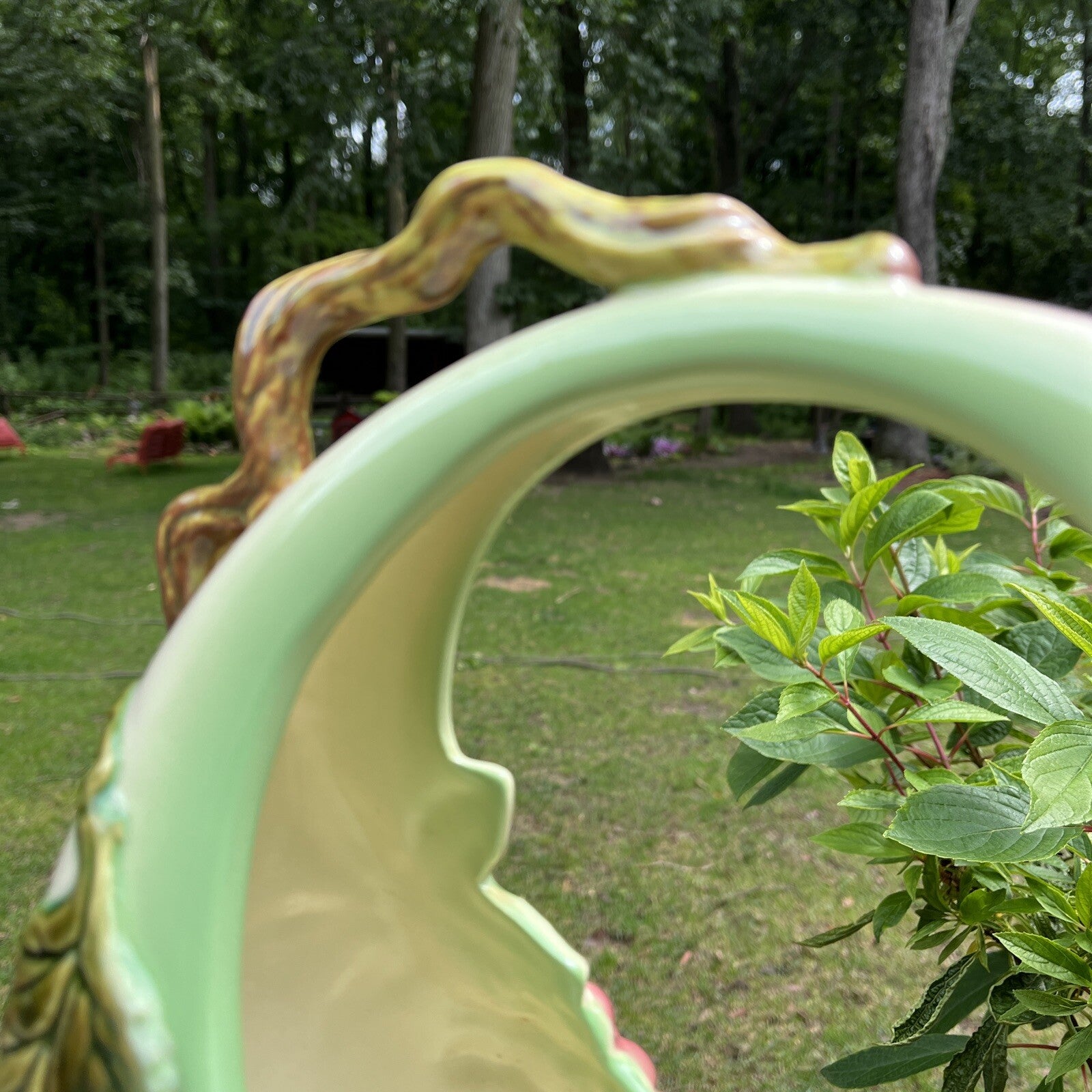 Pottery Tokay Vintage USA  Planter Napkin Fruit Holder Pink Grapes Vine Handle