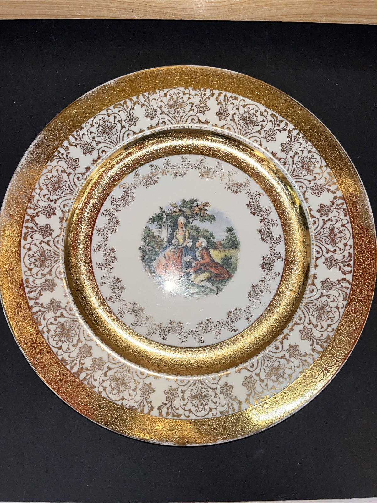 Royal China 22k gold Scenic Romantic Cabinet Plate