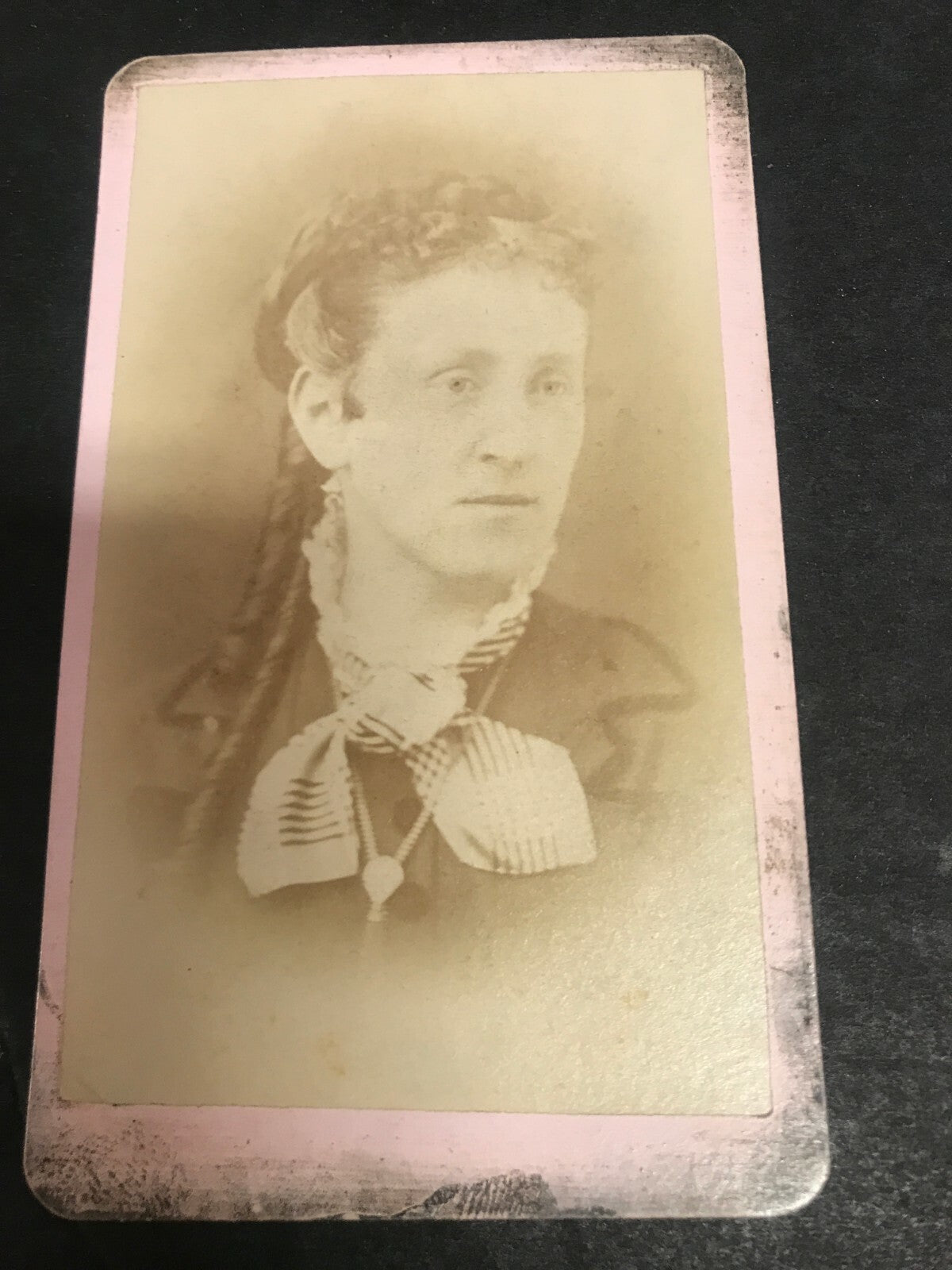 Real Photo Vintage CDV Woman Lady with Scarf Tie Long Curls Photo