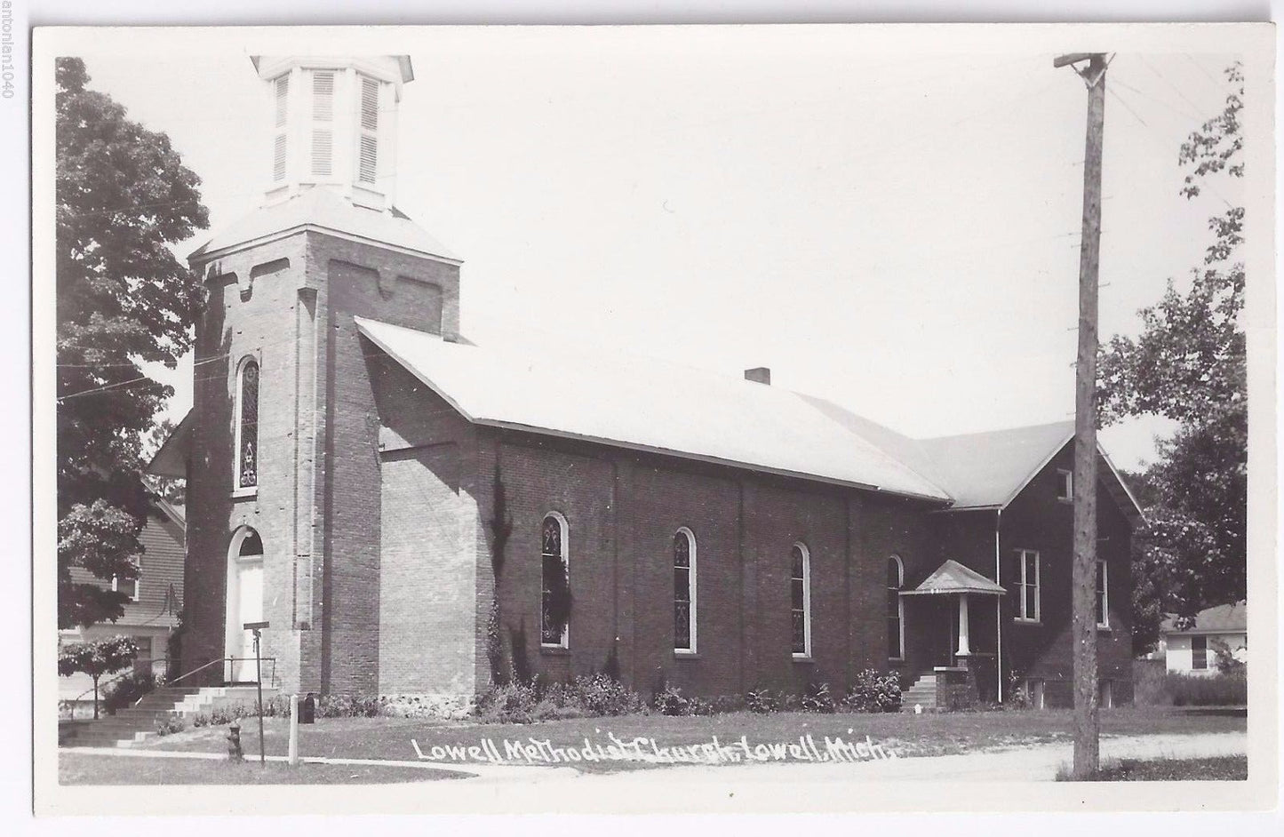 Real Photo 1950s Lowell Methodist Church MI Michigan Mich  Postcard
