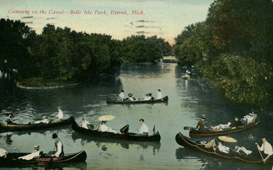 Canoeing on the Canal Belle Isle Park Detroit  MI Michigan Postcard