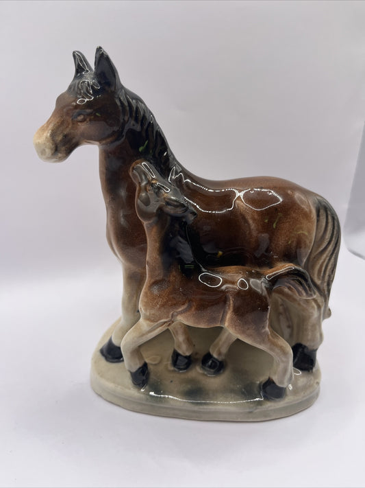 Vintage Horse with Colt Ceramic Figurine Made in Japan Planter