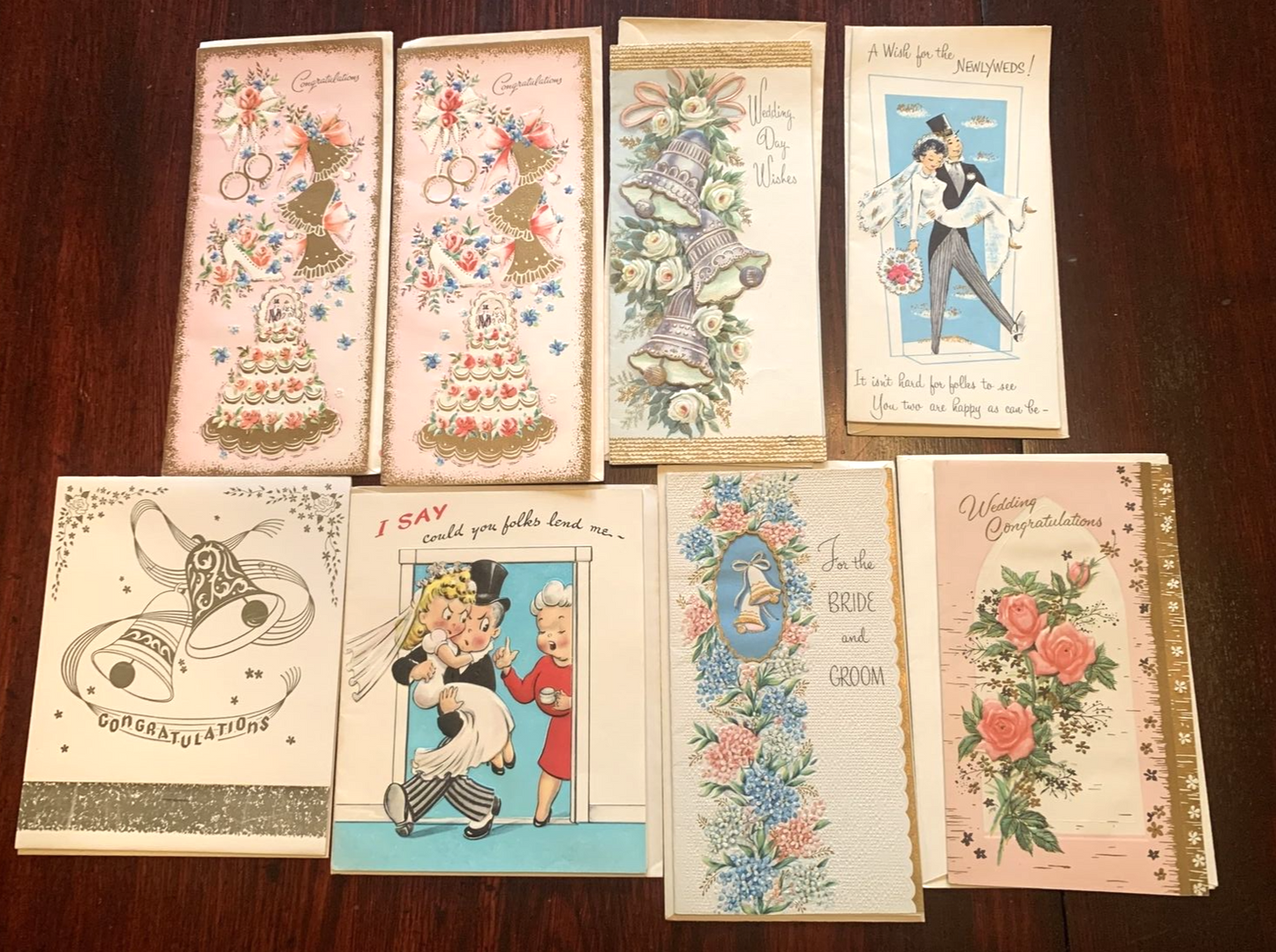 Lot of 8 Vintage Wedding Greeting Cards