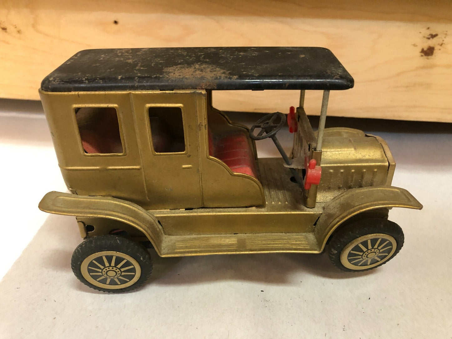Old Tin Battery Operated Model T Antique Toy Car (2) - 1960s Japan
