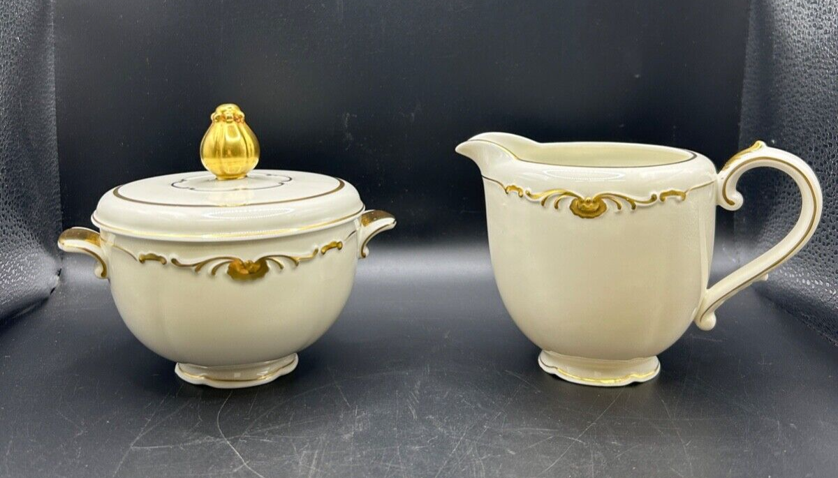 RARE Waldershof Bavaria Germany Sugar and Creamer with Gold Rim