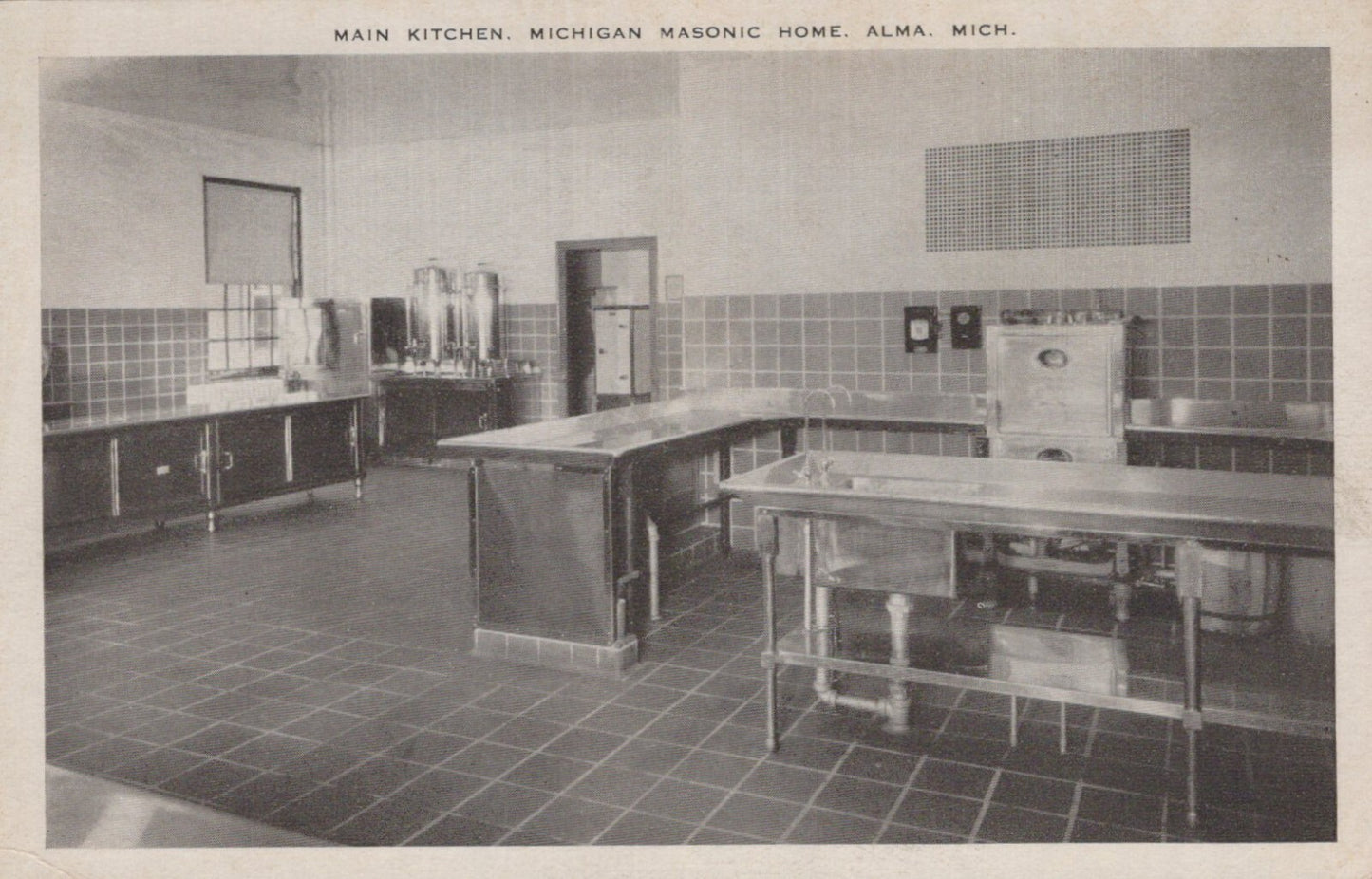Real Photo Main Kitchen Masonic Home Alma MI Michigan M-1967 Postcard