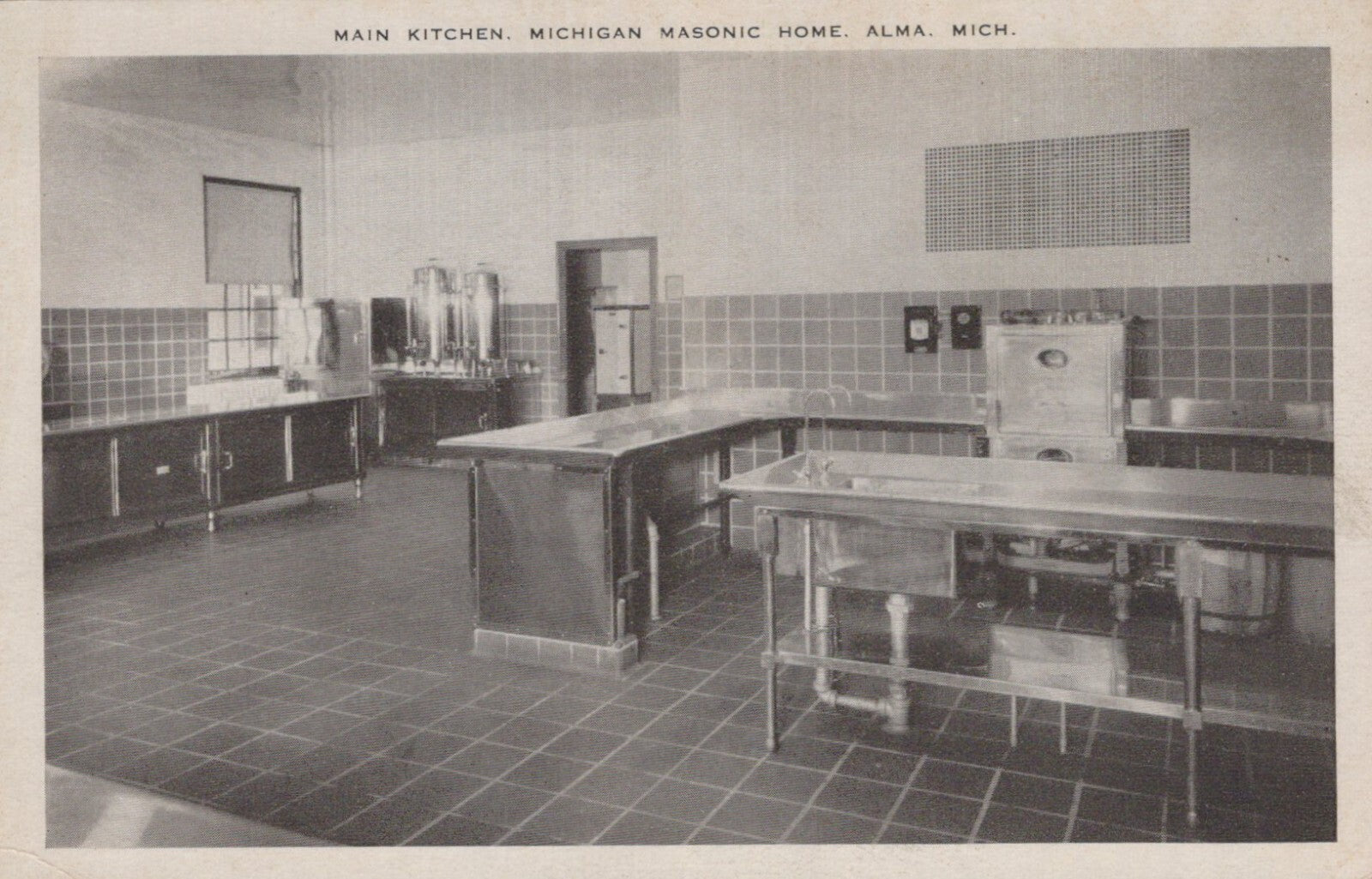 Real Photo Main Kitchen Masonic Home Alma MI Michigan M-1967 Postcard