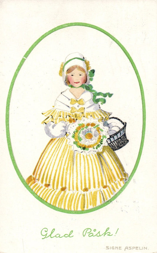 Glad Pask  Signe Aspelin Artist Girl Egg Basket Easter