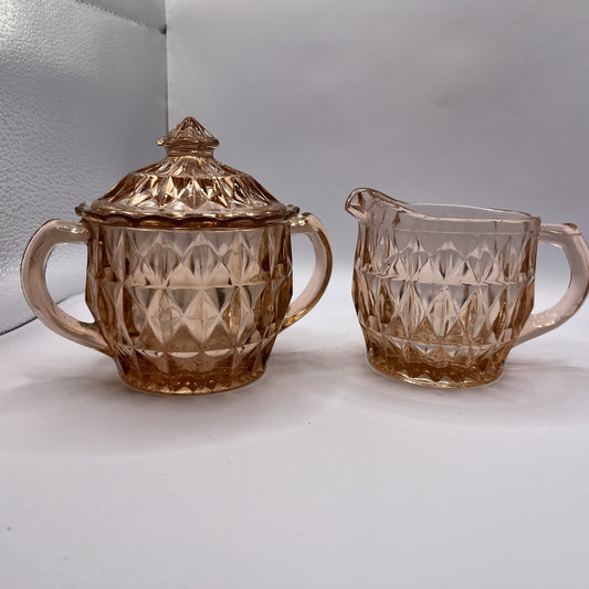Vtg Pink Depression Glass Windsor Sugar Bowl With Lud Diamond