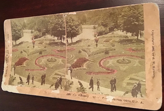 Real Photo Floral Beauty Dayton Ohio OH Park  Stereoview Hand colored 