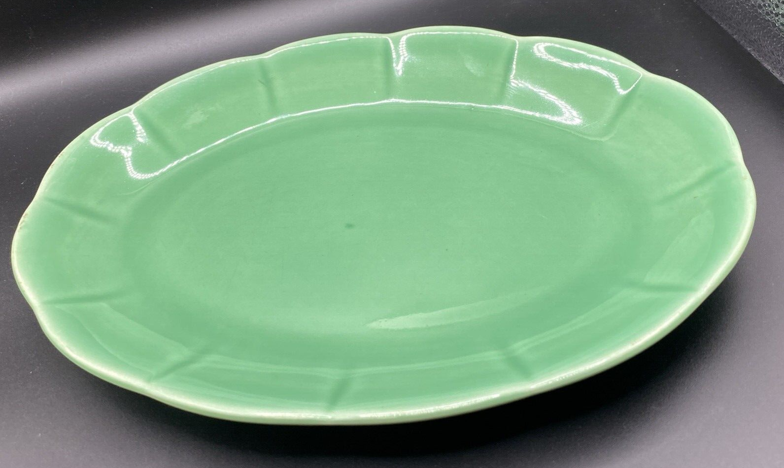 11" x 8" Oval Platter Vintage 1930's Mount Clemens Petalware  LIGHT Green